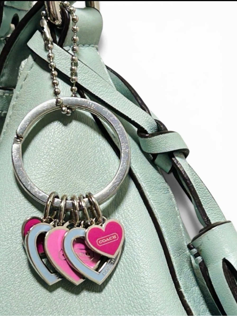 COACH Hearts Key Ring/ Bag Charm Pink - Picture 4 of 5